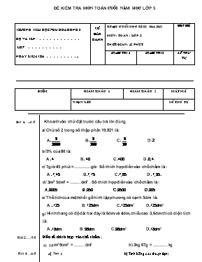 Đề kiểm tra cuối năm môn Toán Lớp 5 - Năm học 2014-2015 - Trường Tiểu học Phú Hòa Đông 2 (Có đáp án)